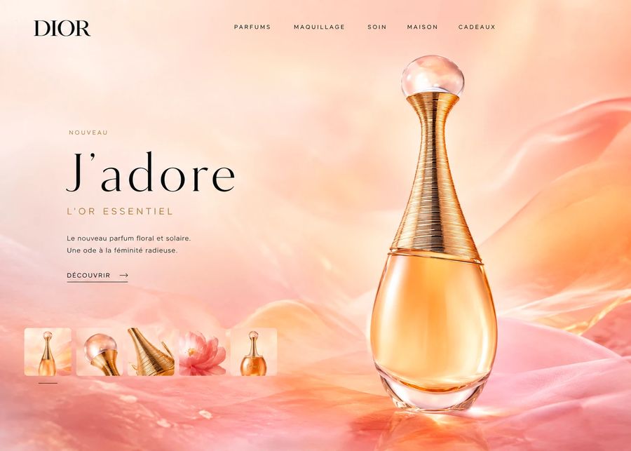 Dior J'adore, page d'accueil de l'expérience